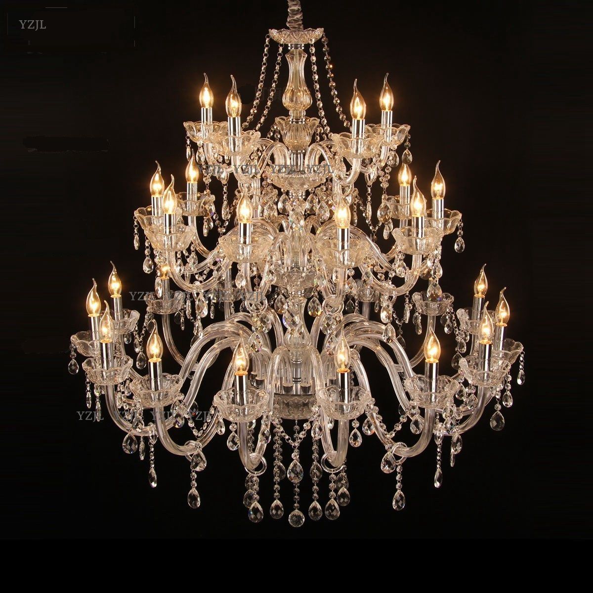 Großhandel Anhänger Kristall Kronleuchter 3 Schicht Kerze Anhänger Kronleuchter Lampe Hotel Villa Großes Wohnzimmer Gold Transparent Beleuchtung