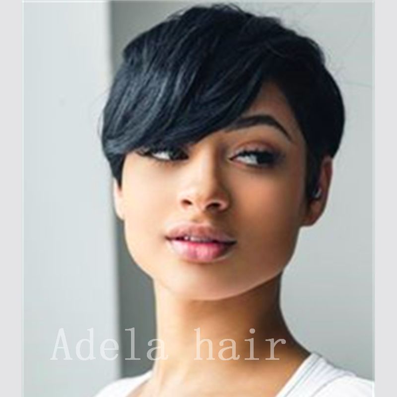 Human Hair Short Natural Black Hairline Side Part African American