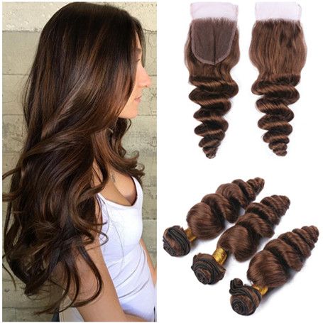 Loose Wave Virgin Indian Chocolate Brown Human Hair Weaves with Closure #4 Dark Brown Virgin Hair 3 Bundle Deals with 4x4 Lace Closure Loose Wave Virgin Indian Chocolate Brown Human Hair Weaves with Closure #4 Dark Brown Virgin Hair 3 Bundle Deals with 4x4 Lace Closure