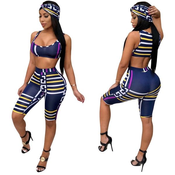 Compra Pantalones De Chándal Sexy De Tres Piezas Estampado A Cuadros De Las  Mujeres De Verano Chaleco Sin Mangas De Color Azul A Rayas Y Capris Corto  Con Diadema 3 Piezas Conjunto