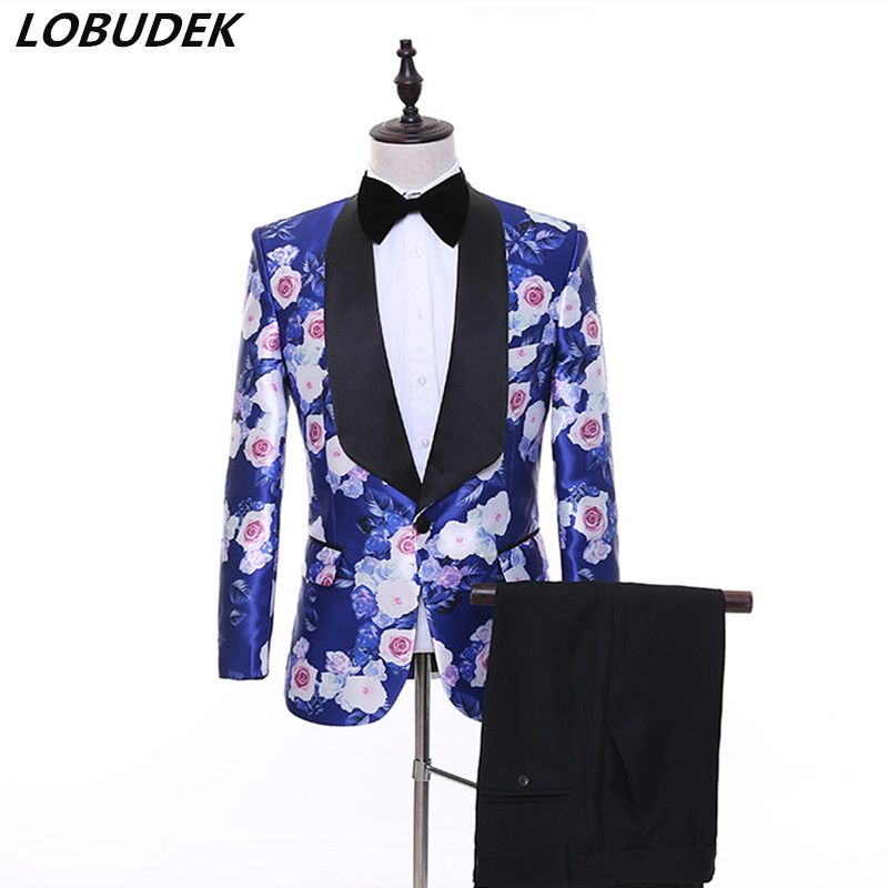 2020 Spring Autumn Business Casual Mens Suits Rose Printing Two