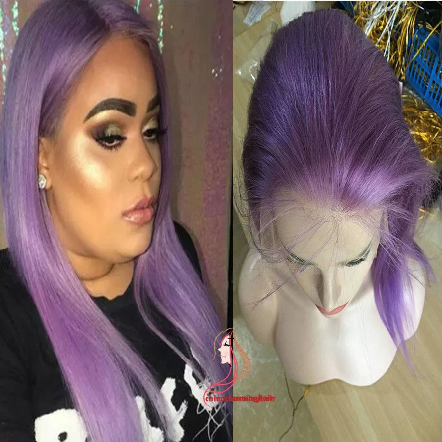 Purple Human Hair Wig Silky Straight Brazilian Colored Hair Lace