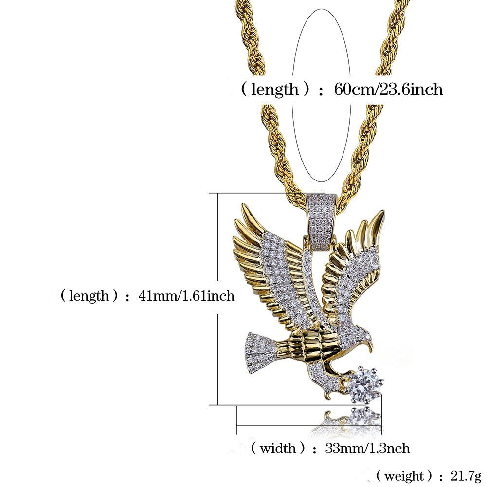 Wholesale Hip Hop Gold Color Plated Copper Iced Out Micro Paved Cz Eagle Pendant Necklace Men Charm Jewelry Three Style Chains Silver Bangles Silver