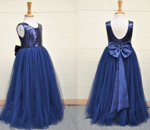 navy blue and silver flower girl dress
