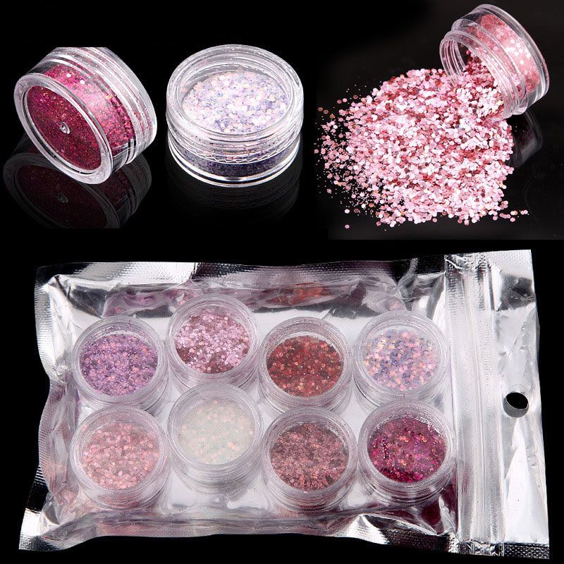 Compre 1 Conjunto 8 Caixas 8 Cores Rosa Brilhante Nail Art Glitters Lantejoulas Vermelho Rosa Roxo Ponta Do Prego Poeira Manicure Nail Art Decorations De Sexylifestyle 42 05 Pt Dhgate Com