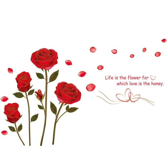Wholesale Hot Sale 2016 Wall Sticker Romantic Red Rose Flowers Wall Decals Living Room Bedroom Removable Wall Stickers Wall Art Murals Decals Stickers