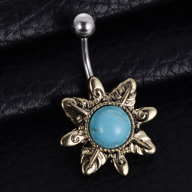 Km _ JT _ Jn _ Retro Sonnenblume Türkis Bauchnabel Leiste Ring Körper Piercing 