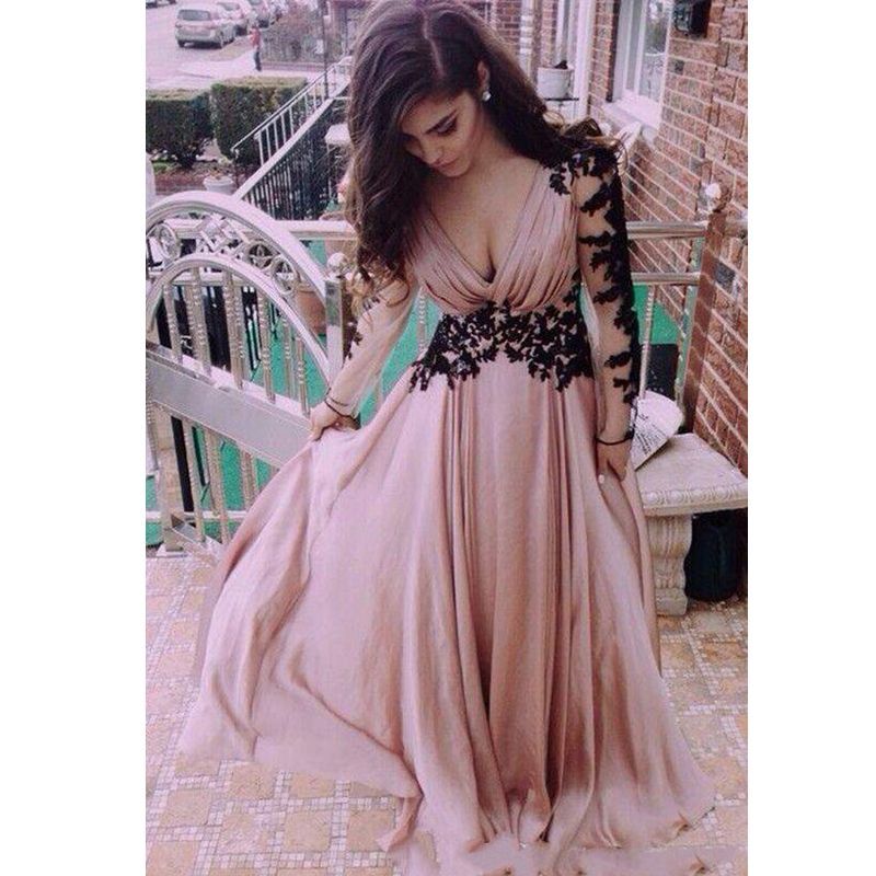 long sleeve chiffon prom dress