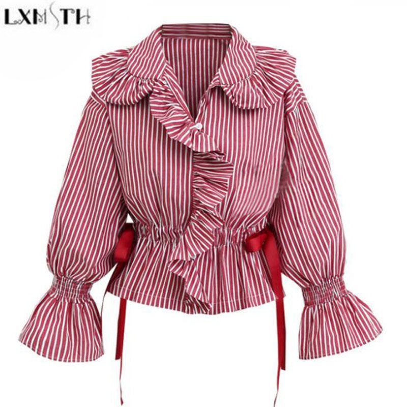 Compra LXMSTH Señoras Elegantes Blusas Rayas Rojas Dulce Blusa De La  Colmena De Manga Larga Slim Womans Lantern Camisa De Manga Casual Top  Barato | Entrega Rápida Y Calidad | Es.Dhgate
