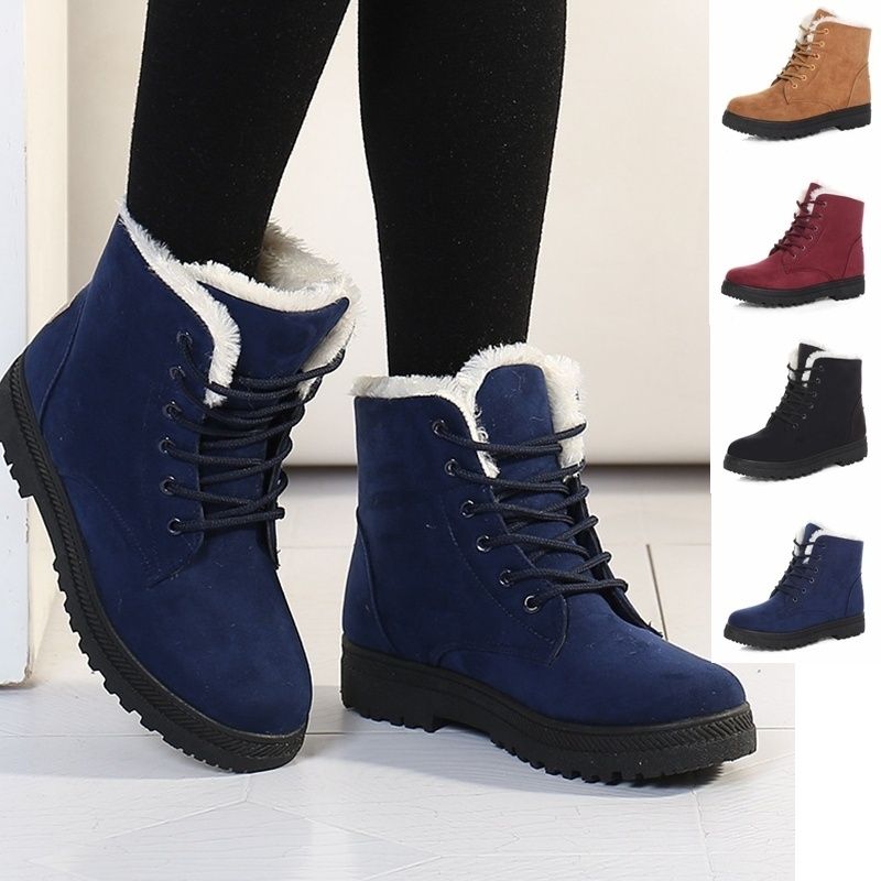 GIY Womens Winter Suede Snow Ankle Boots Warm Velvet Lined Round Toe Flat Heel Warm Studded Snow Boots 