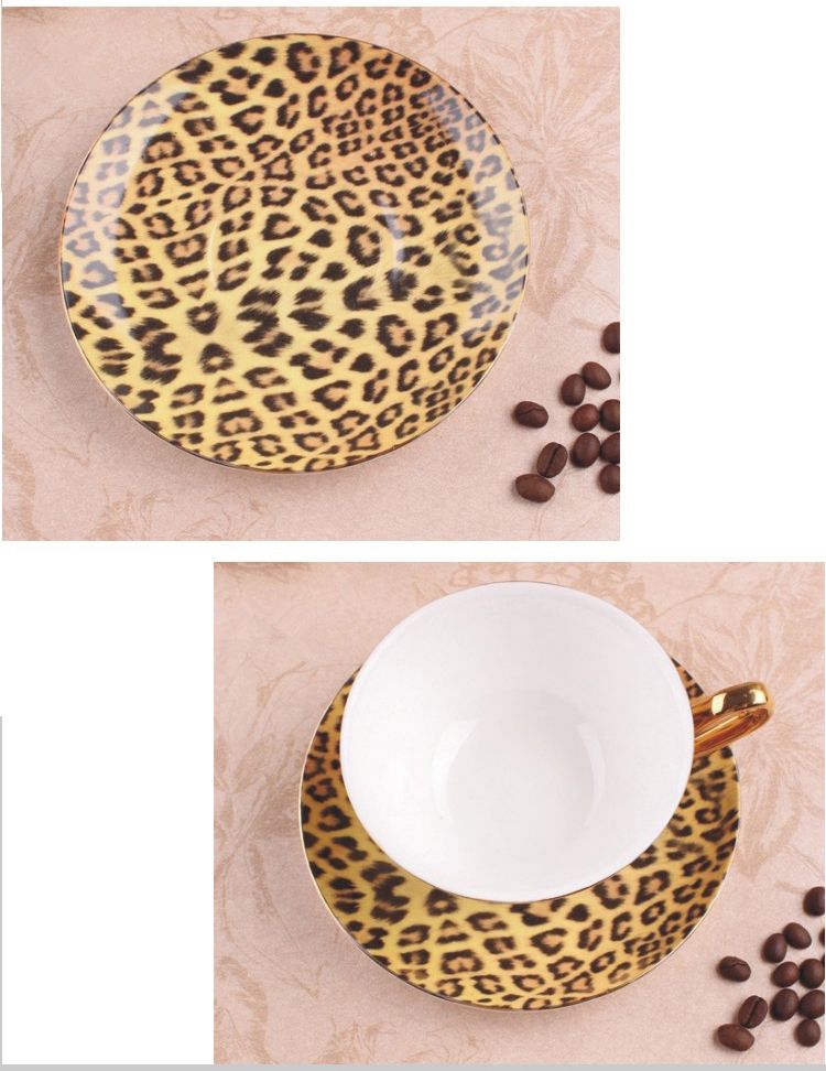 Juego de 6 Tazas De Leopardo Marrón Estampado Animal Porcelana Fina Castillo Tazas Decoradas UK