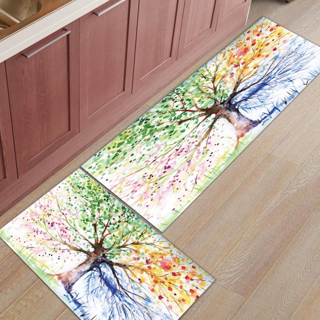 Colorful Watercolor Spring Life Tree Doormat Entrance Front Door
