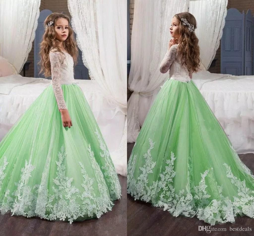 white and green flower girl dresses