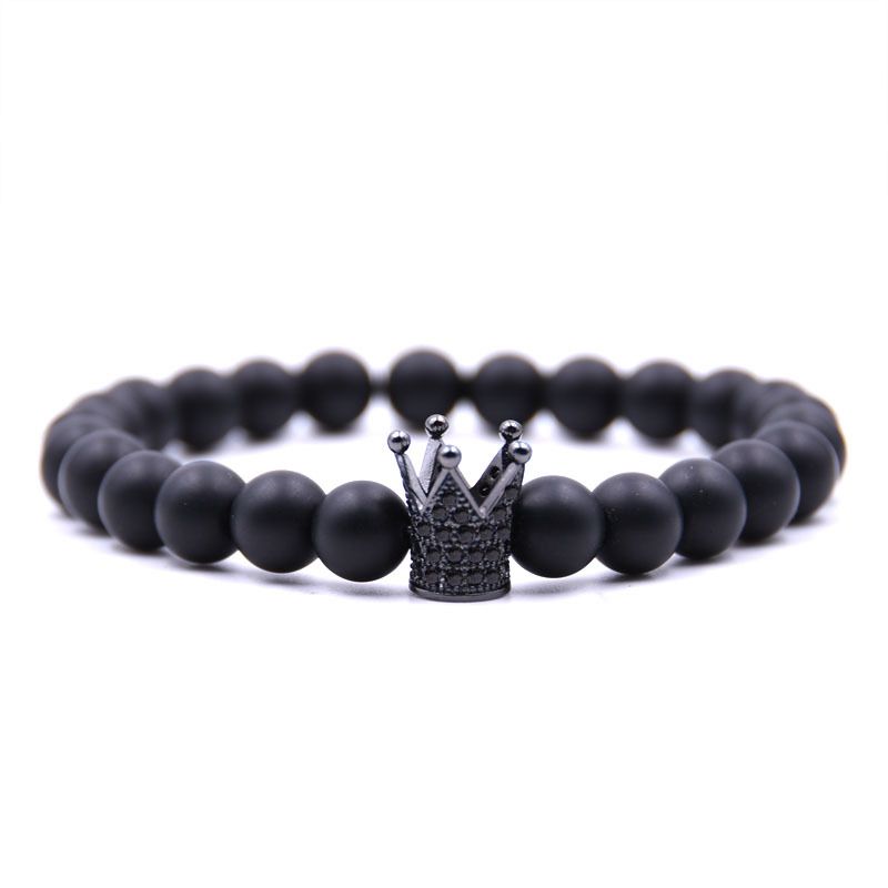 Conjunto De Pulseras De Corona De Cz Cuentas De Piedra Mate Conjunto De Pulseras De Corona De Cz Cuentas De Piedra Mate
