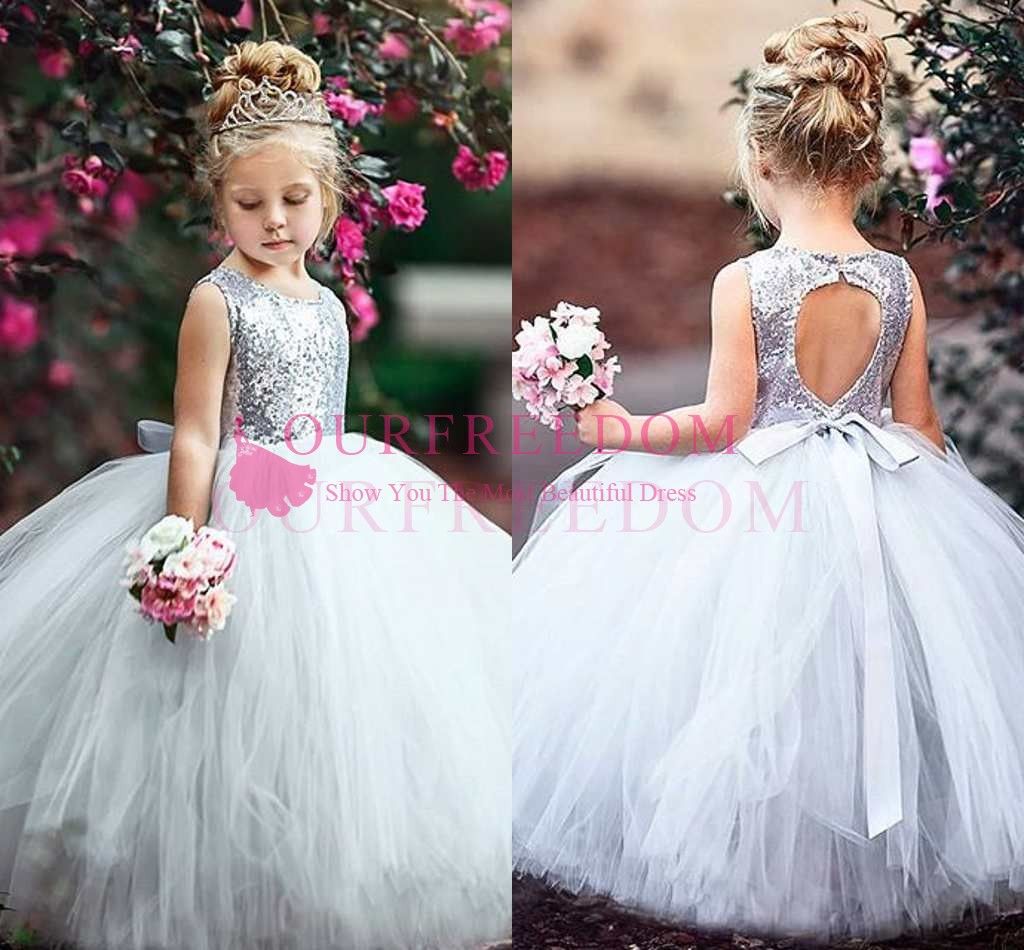 White sparkly flower girl dresses Clearance