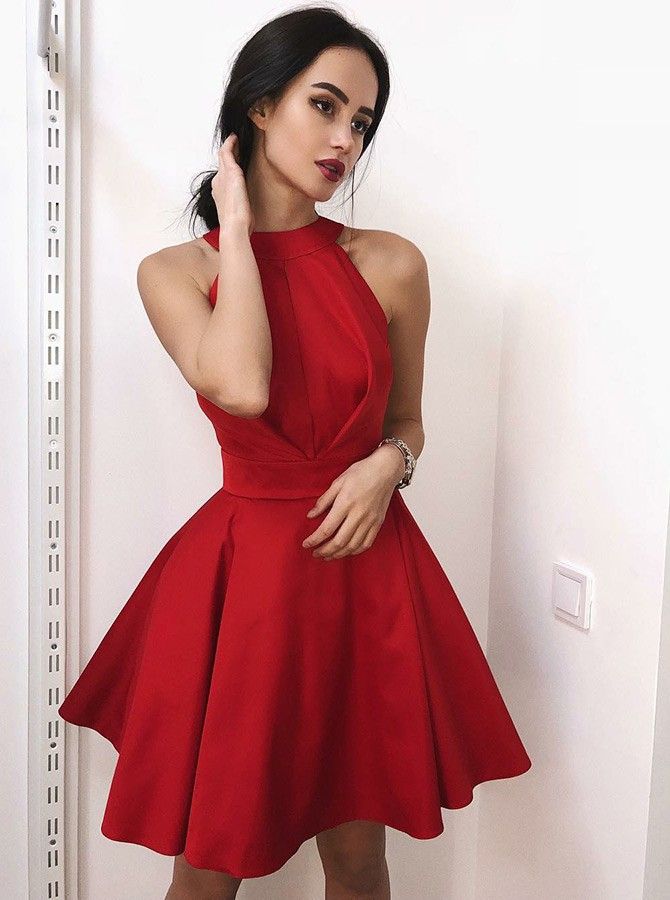 red sleeveless cocktail dress