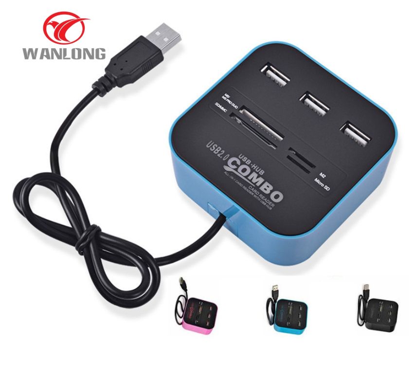 Computer Accessories 2 in 1 USB 2.0 M2 Color : Blue TF//SD//MMC//MS//MS PRO Duo Card Reader /& 3-Port HUB Black