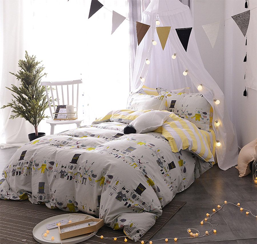 Cute Character Animal Single Double Bedding Set Teen Child Cotton