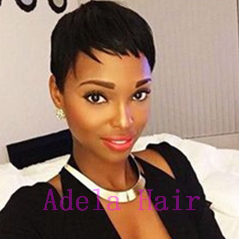 Human Hair Graceful Jet Black Short Capless Straight Layered Wig