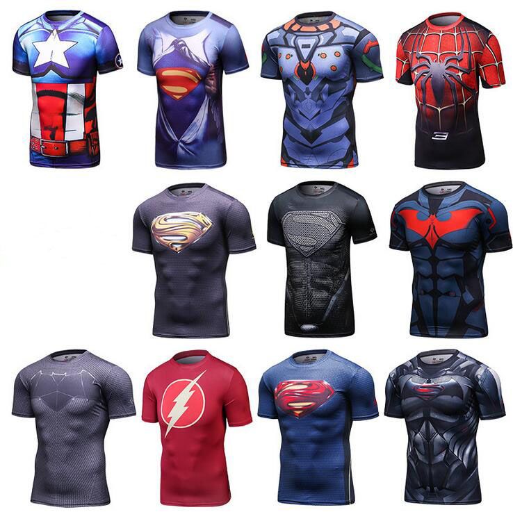 Camiseta Superhero 3D Marvel Capitán America Superhéroe lycra medias de compresión Camiseta Ropa deportiva fitness