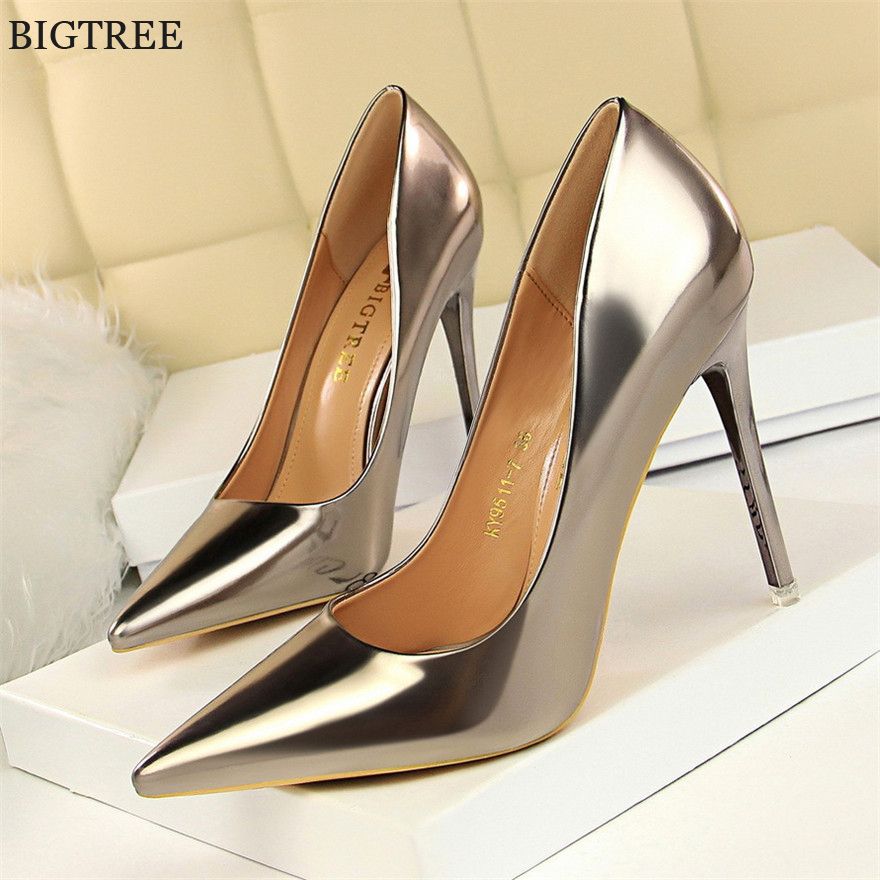 2019 Patent Leather Thin Heels Office 