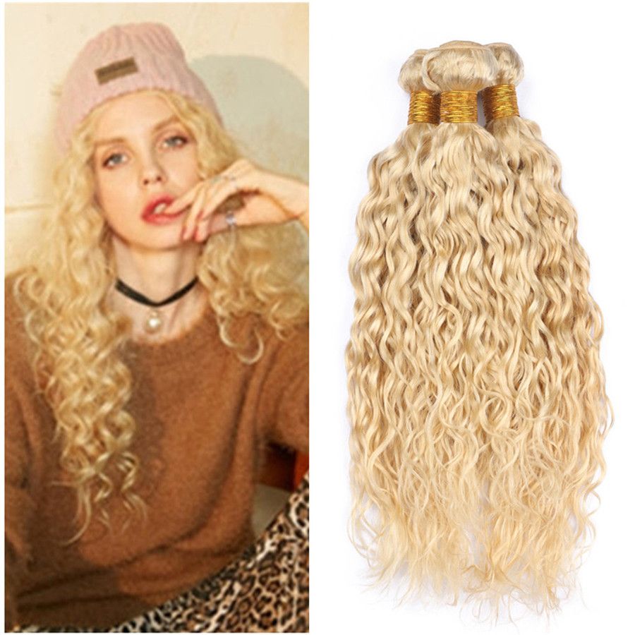 2019 Water Wave Human Hair Extensions 613 Wet And Wavy Blonde Hair