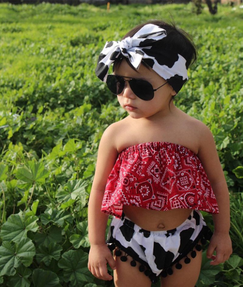 Newborn Baby Girl Floral Outfit Tassels T-Shirt Crop Tops+High Waist Ruffle Shorts Skirt Sunsuit Clothes
