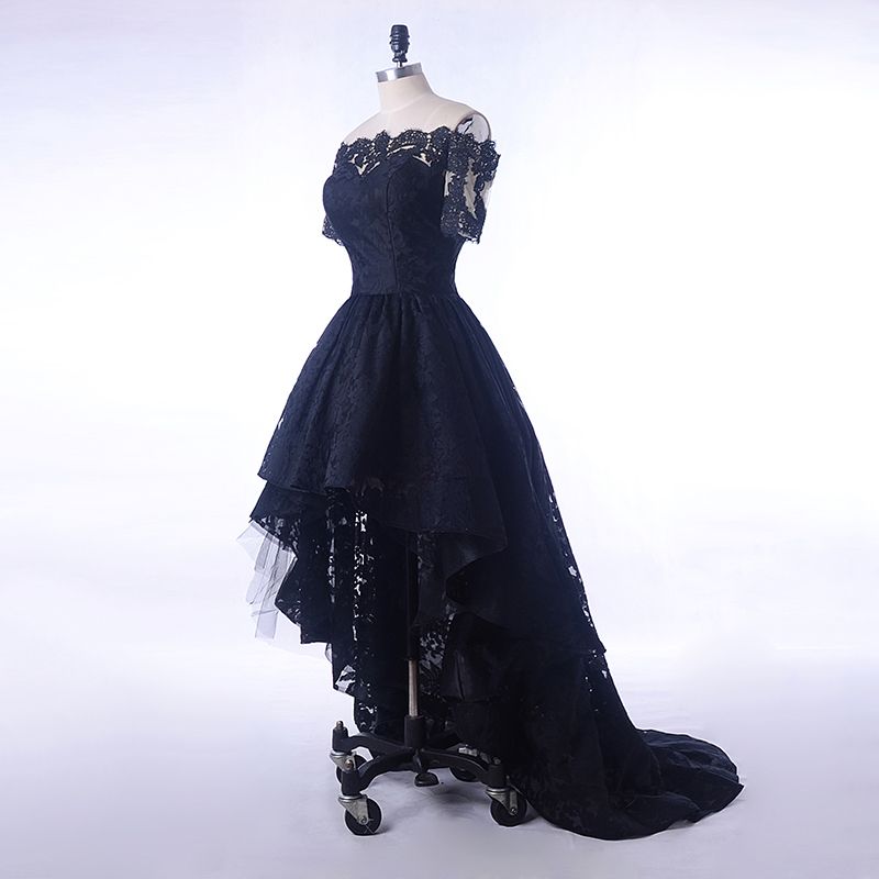 Black Lace Dress Evening Short Front 
