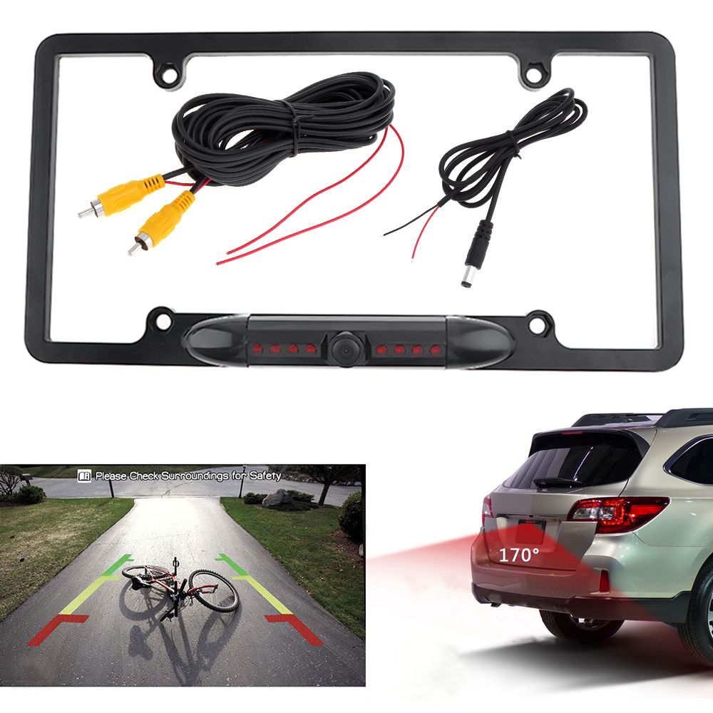 License Plate Rear View Backup Camera Reverse Parking Back Camera 8 IR LED Night Vision Waterproof 170/° Viewing Angle Universal Car License Plate Frame Mount for Cars Easy to Install