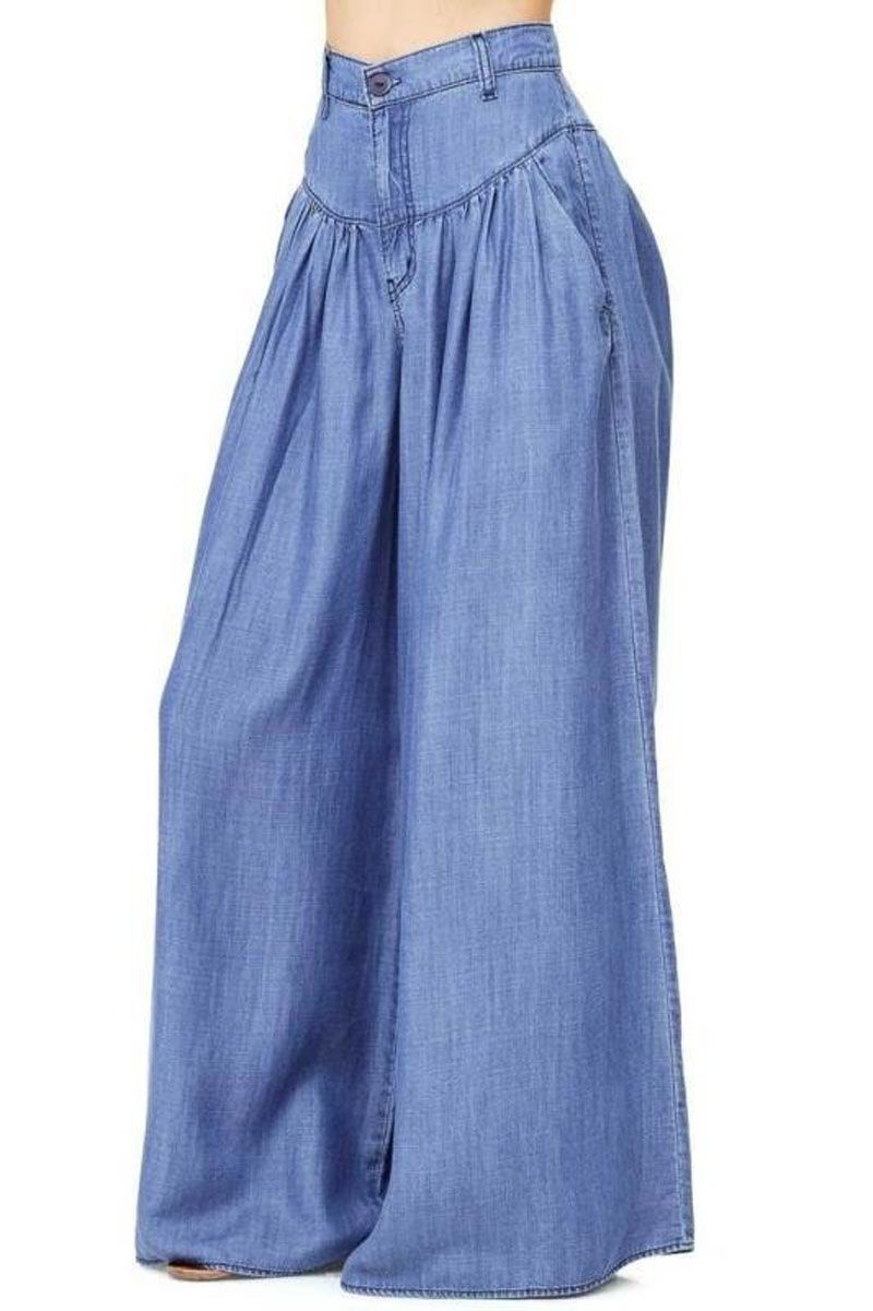 Compra Pantalones Mujer Pantalones De Harén Largos De Cintura Alta  Bolsillos Pantalones De Mezclilla Plisados \u200b\u200bsueltos Pantalones Anchos  Azules Fiesta Palazzo Tallas Grandes Barato | Entrega Rápida Y Calidad |  Es.Dhgate