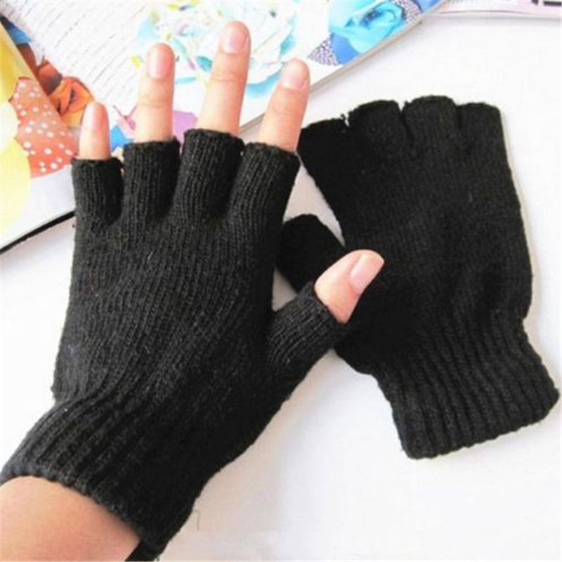 black knit fingerless gloves