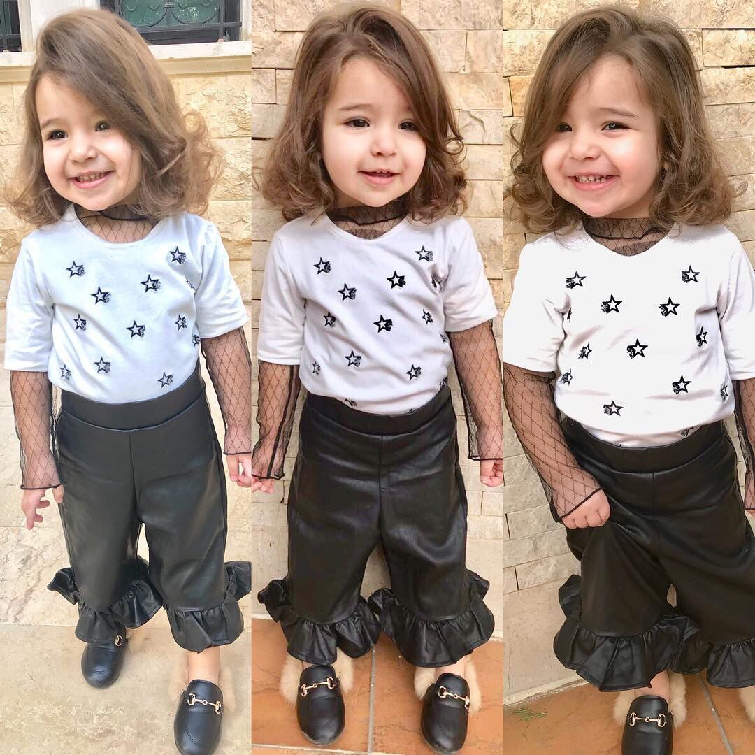 2018 Ropa De Moda Para Niños Chicas Trajes De INS Stars Camiseta De Manga Corta + Pantalones De Cuero Conjunto 2 Piezas De Ropa Para Y De 4,66 € | DHgate