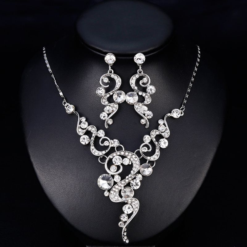 Bridal Jewelry Sets Silver Color Flower Wedding Necklace And