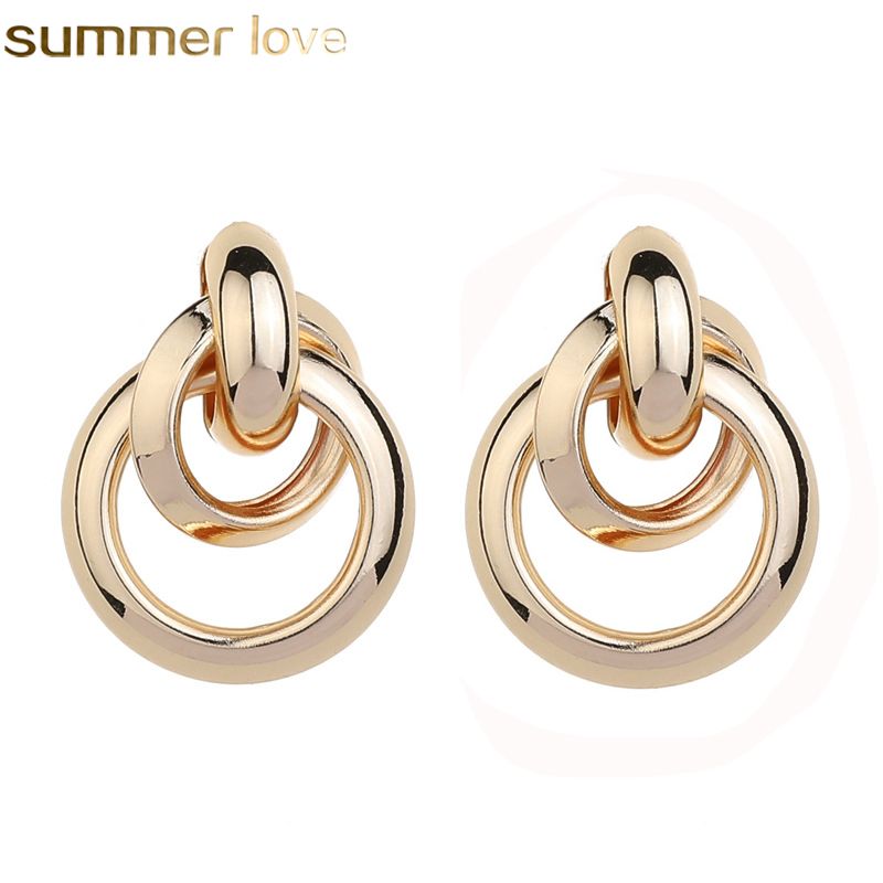 2020 Fashion New Design Double Circle Knoted Earrings Gold Metal