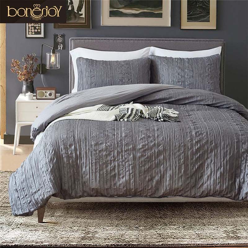 Bonenjoy American Style Quilt Cover Sets Fold Plaid Solid Color