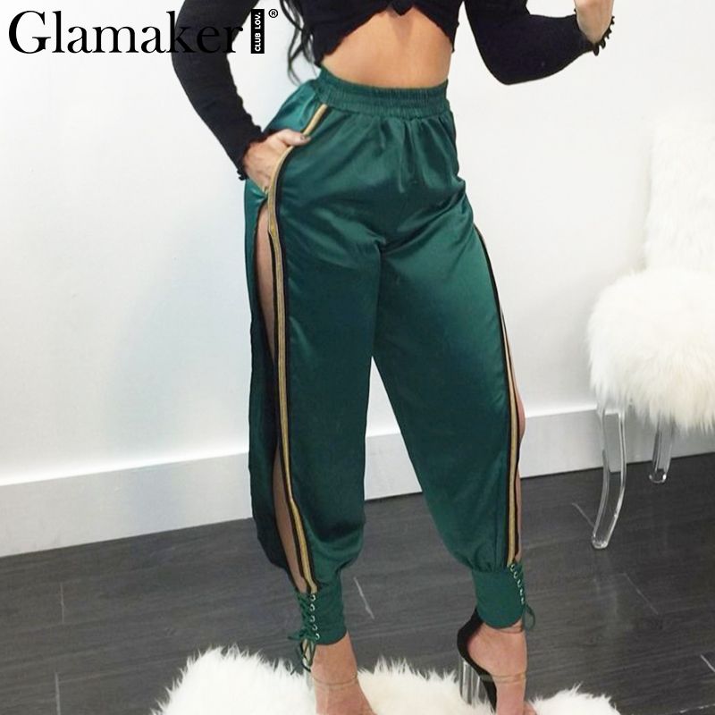 2019 Glamaker Sexy High Split Lace Up Casual Pants Women Loose Fitness Pants Capris Party Christmas Bandage Female Trousers From Red2015 26 23