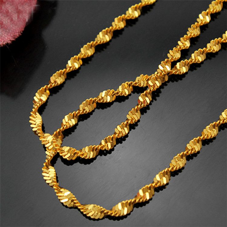Véritable 14k or couleur collier pour femmes eau vague chaîne serpent