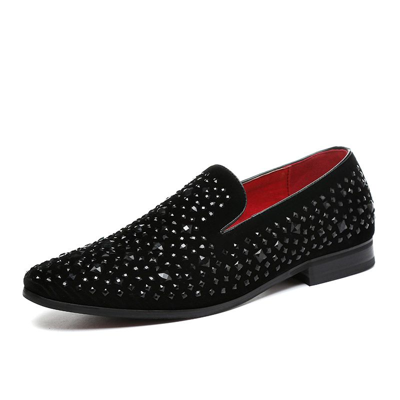 Black Rhinestone Loafer Male Overshoes Feet Young Men Loafers ...