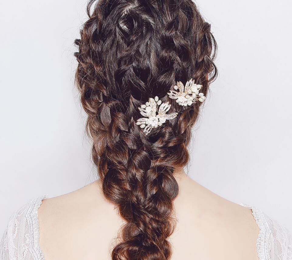 New Arrival Wedding Hair Pins For Bridal Gold Crystals U Pearls