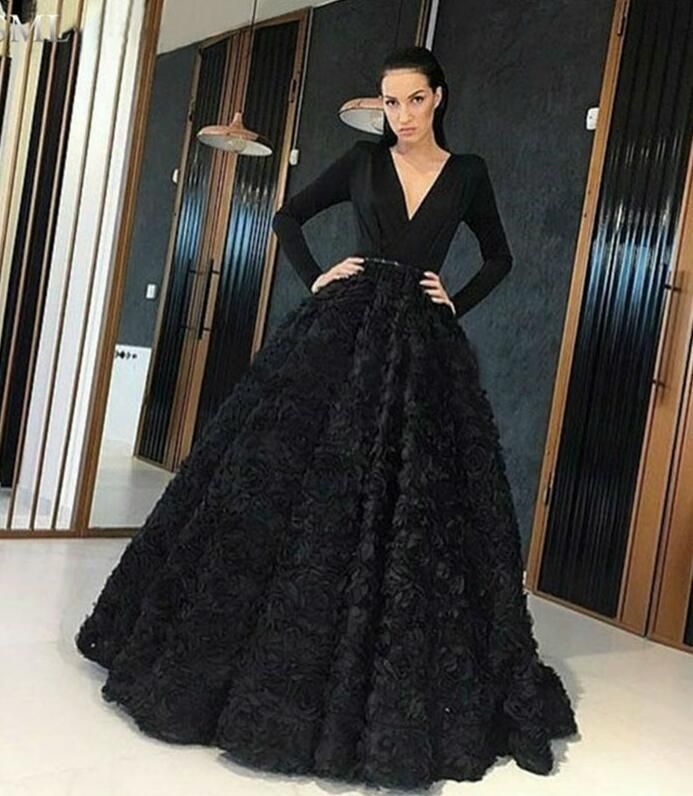Black Ball Gown Evening Dresses Sexy 