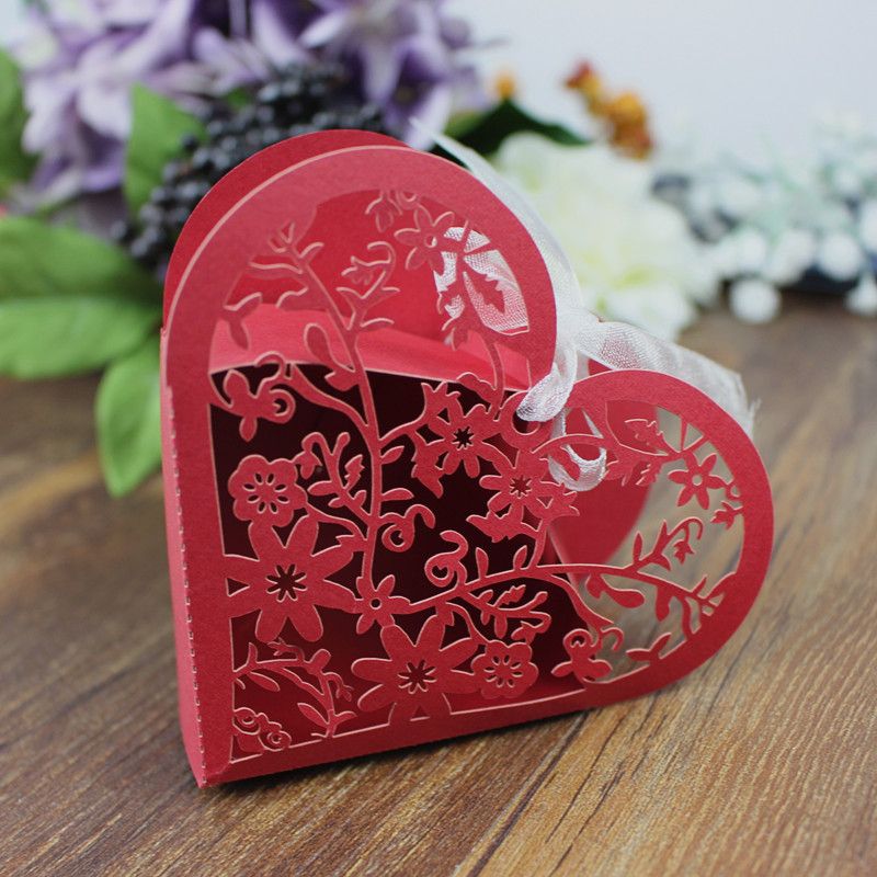 Cheap Red Favor Boxes Party Gift Boxes Flower Laser Country