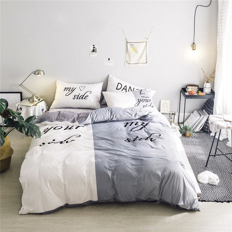 Black White Her Side His Side Winter Bedding Sets Twin Queen Size