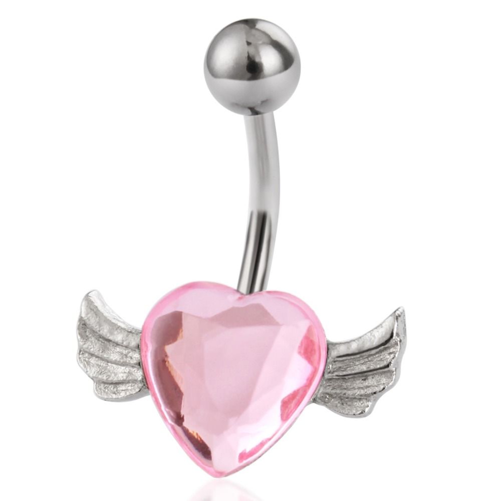 2021 Crystal Heart Belly Button Ring Lovely Angels Piercings Wings Navel Piercing Stainless Steel Body Jewelry For Women Pink Dq44 From Cxk5 3 87 Dhgate Com
