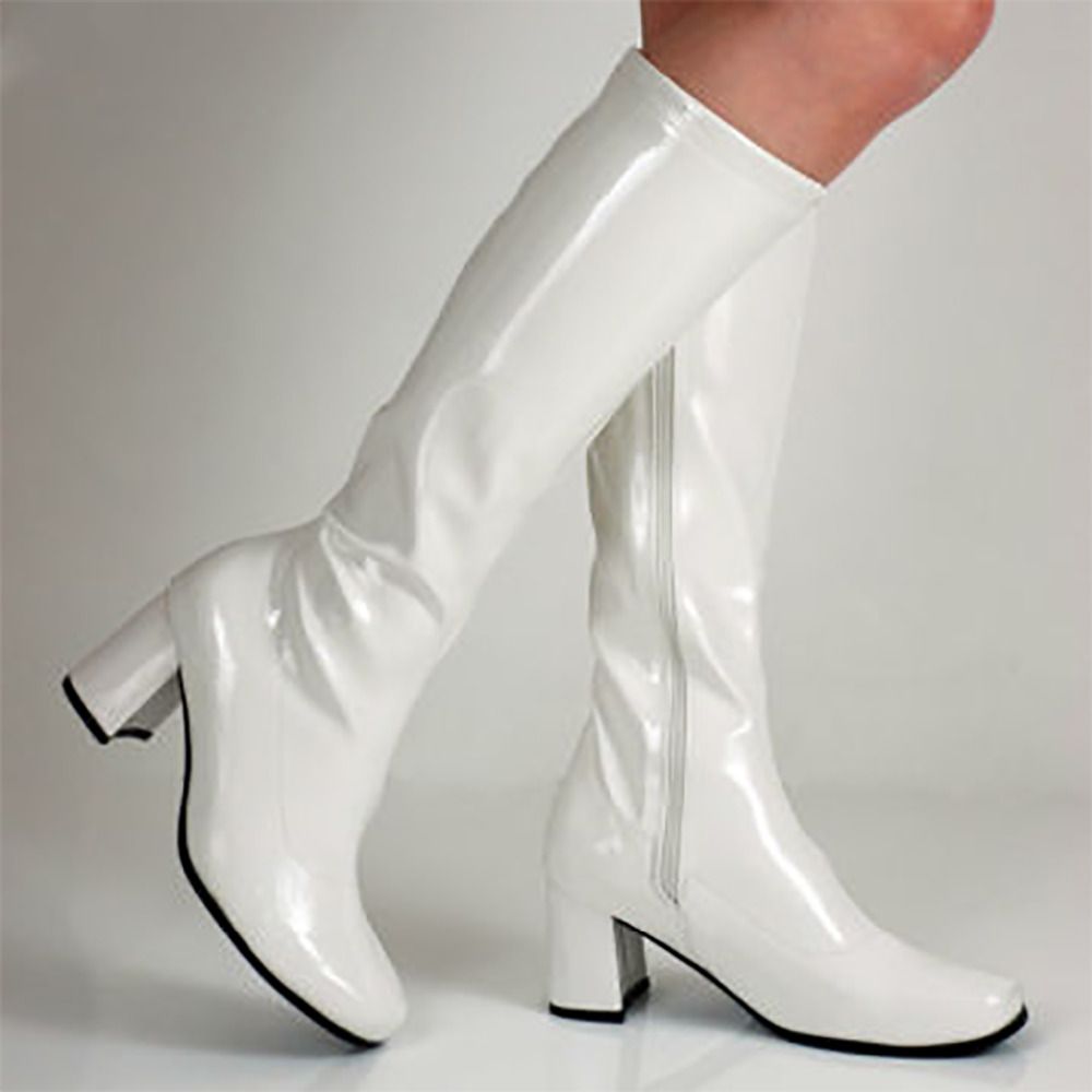 white patent leather gogo boots
