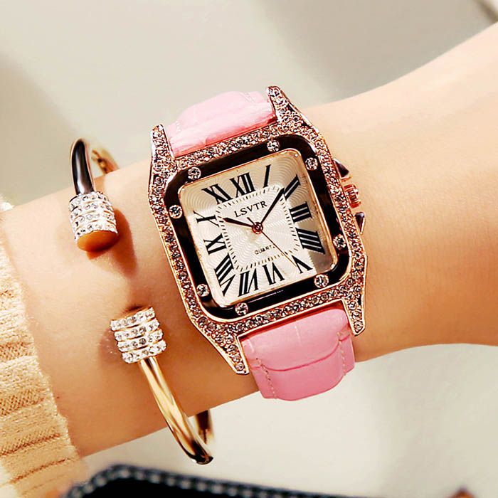 LSVTR Crystal Square Dress Watch For Women Top Brand Fashion