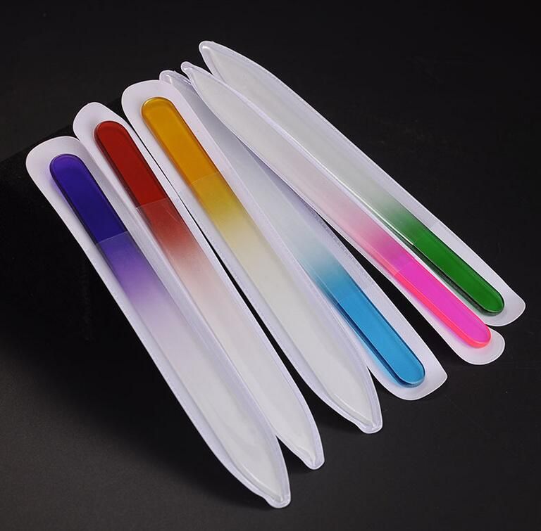 100X 3.5 /9CM Glass Nail Files With Plastic Sleeve Durable Crystal File Nail Buffer Nail Care