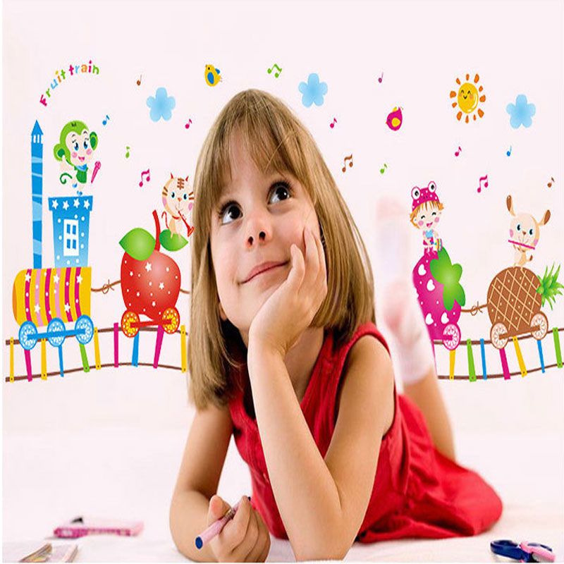Creative cartoon stickers fruit train cartoon children bedroom bedroom  background decoration waterproof wall stickers