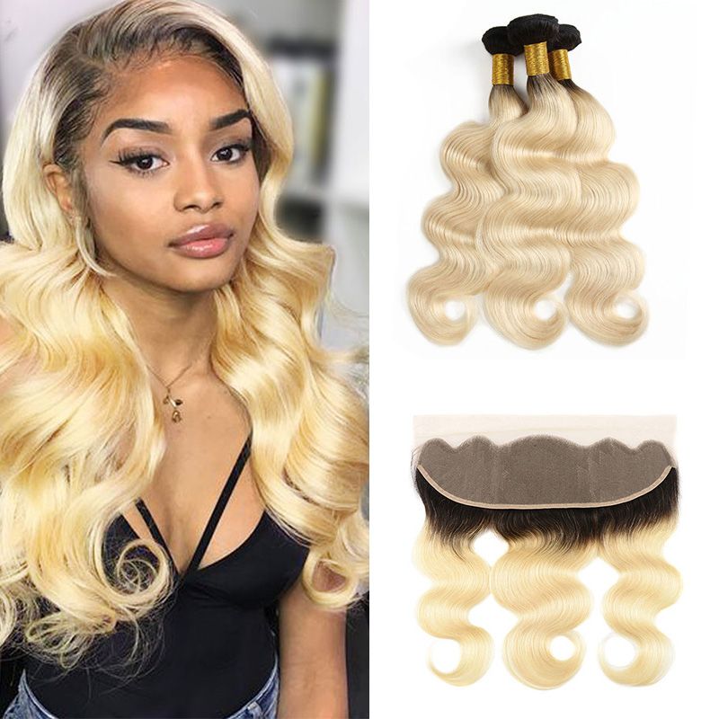 2019 Ombre 1b 613 Dark Roots Honey Blonde Hair Extensions With
