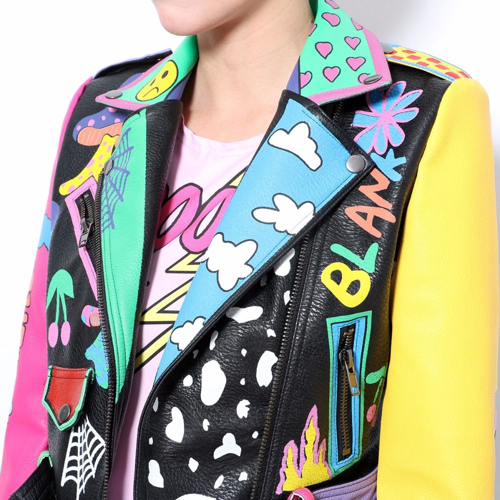 Großhandel LORDXX Bunte Regenbogen Jacke Frauen 2018 New Fashion Print Gelb Sleeve Straße Kurze Lederjacke Reißverschluss Motorrad Mantel Von Vikey10, Großhandel LORDXX Bunte Regenbogen Jacke Frauen 2018 New Fashion Print Gelb Sleeve Straße Kurze Lederjacke Reißverschluss Motorrad Mantel Von Vikey10,