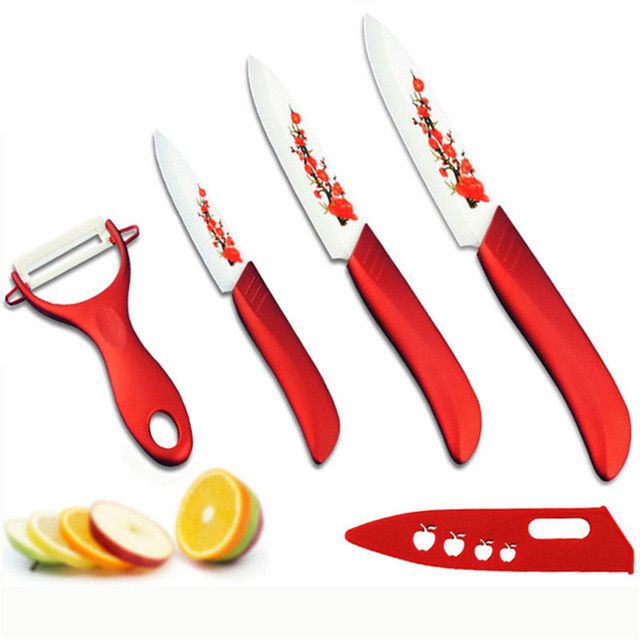 Hot High Quality Red Flower Painted Zirconia Ceramic Kitchen Knife